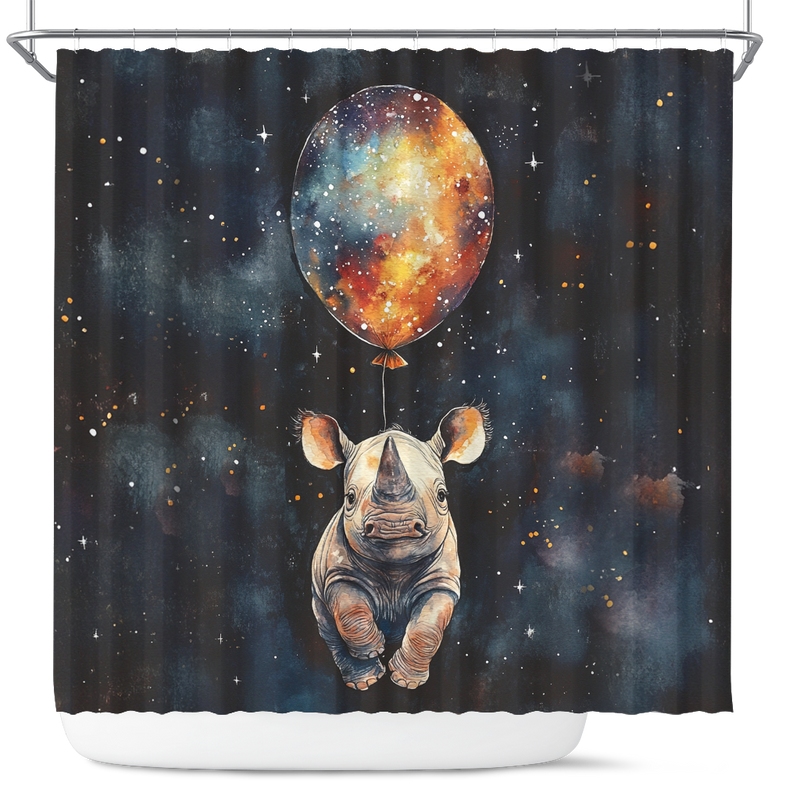 Rhino Watercolor Star Night Shower Curtain