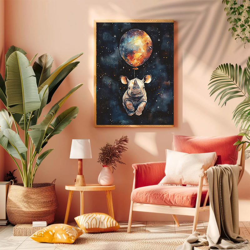 Baby Rhino Air Balloon - Living Room - Canvas Wall Art - Print - Wall Decor - Living Room - Canvas Wall Art - Print - Wall Decor