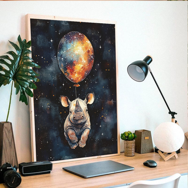 Baby Rhino Air Balloon - Living Room - Canvas Wall Art - Print - Wall Decor - Living Room - Canvas Wall Art - Print - Wall Decor