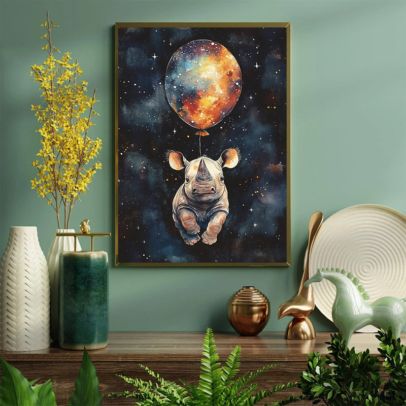 Baby Rhino Air Balloon - Living Room - Canvas Wall Art - Print - Wall Decor - Living Room - Canvas Wall Art - Print - Wall Decor