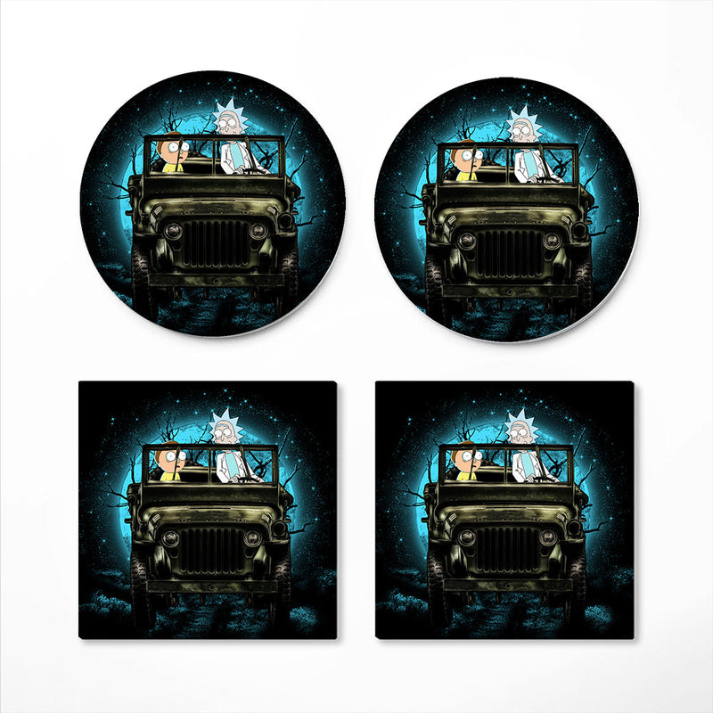 Rick And Morty Moonlight Halloween Jeep Funny Ceramic Decor Coaster - Gift Idea