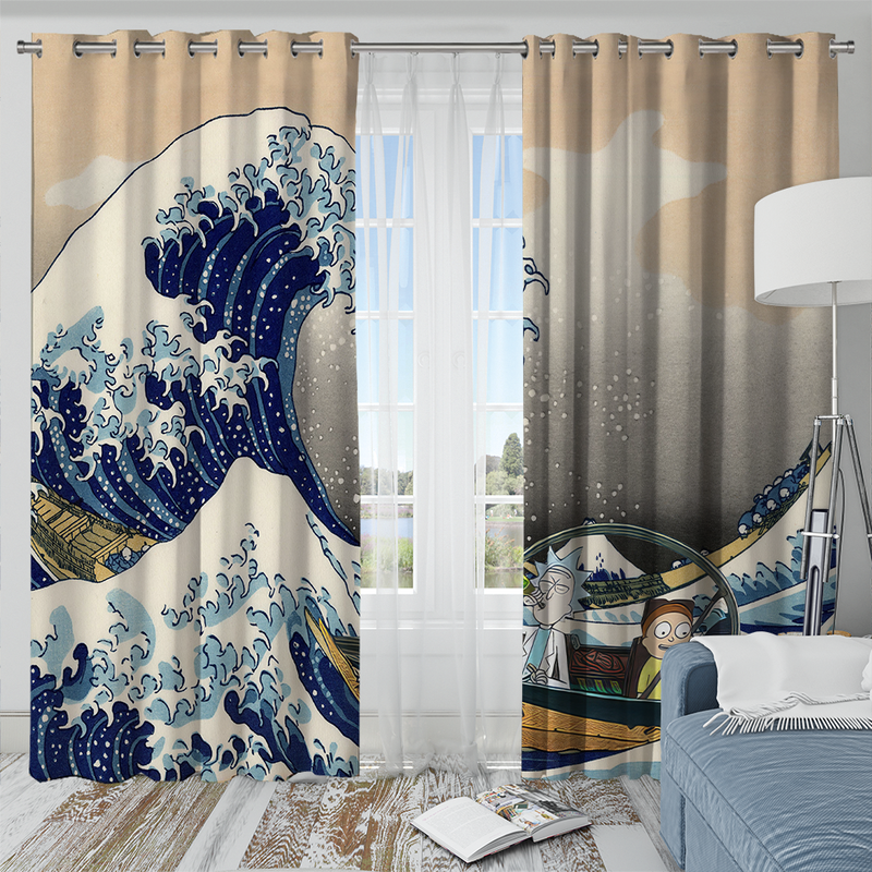 Rick And Morty The Great Wave Japan Window Curtain