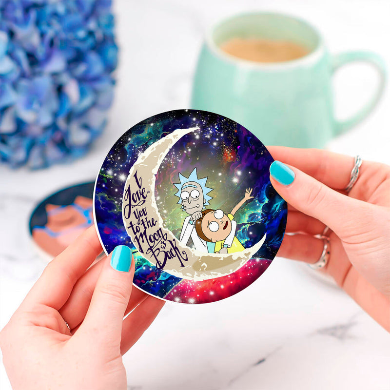 Rick And Morty Cute Love You To The Moon Galaxy Ceramic Decor Coaster - Gift Idea