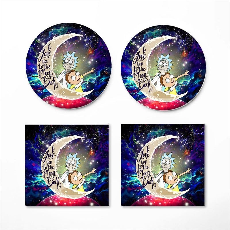 Rick And Morty Cute Love You To The Moon Galaxy Ceramic Decor Coaster - Gift Idea