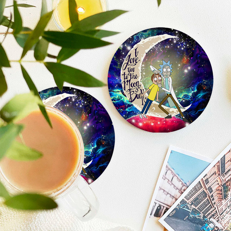 Rick And Morty Love You To The Moon Galaxy Ceramic Decor Coaster - Gift Idea