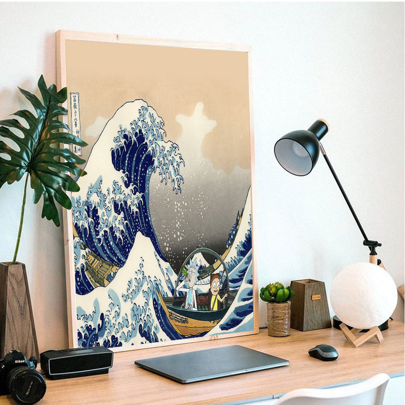 Rick And Morty The Great Wave Japan - Living Room - Canvas Wall Art - Print - Wall Decor