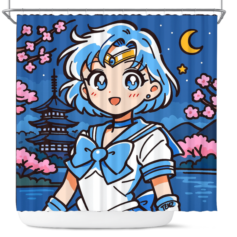 Mercury Sailor Moon Japan Ink Style Shower Curtain