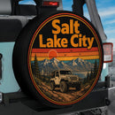 Retro Salt Lake City Jeep Sunset Car Spare Tire Cover