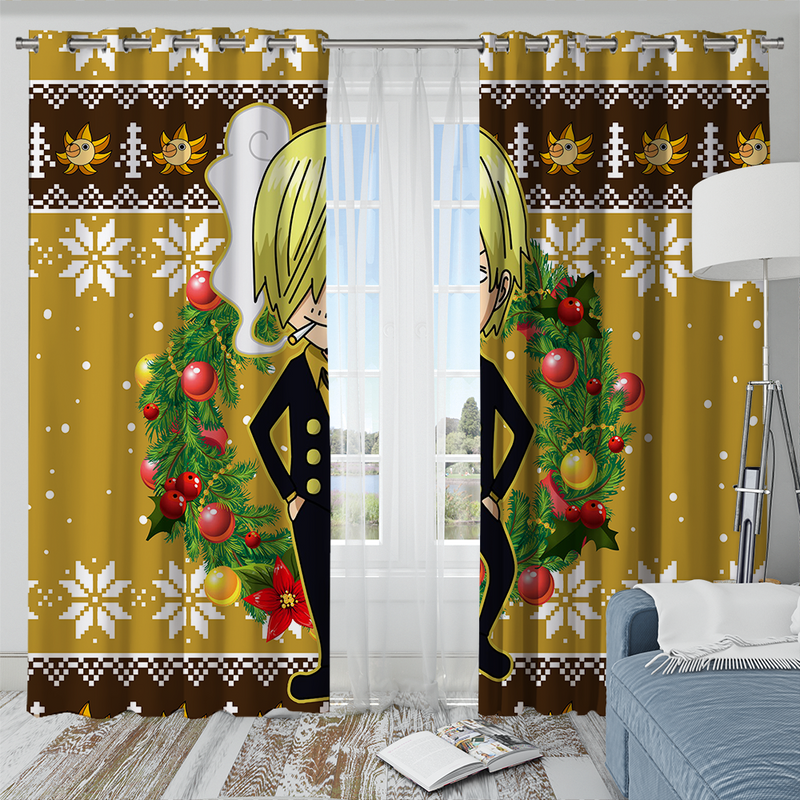 Sanji One Piece Anime Christmas Window Curtain