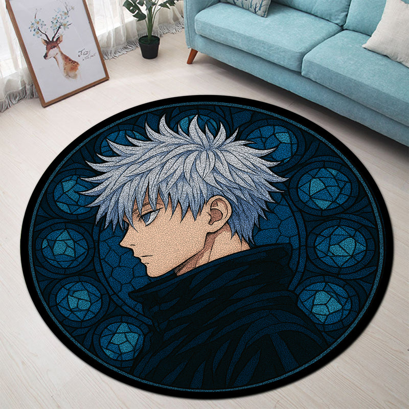 Gojo Custom Rug Satoru Gojo Jujutsu Kaisen Anime Stained Glass Round Rug