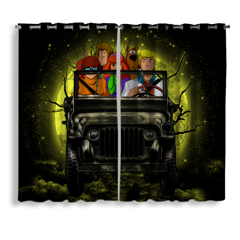 Scooby Doo Funny Drive Jeep Moonlight Halloween Window Curtain