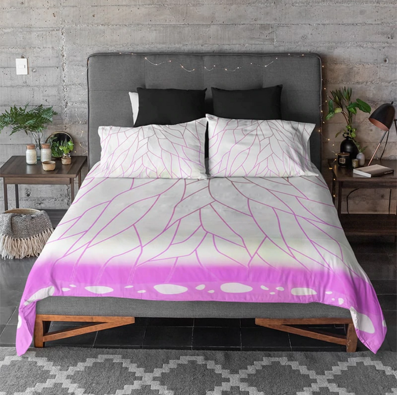 Kochou Shinobu Insect Pillar Butterfly Pink Pattern Demon Slayer Kimetsu No Yaiba Bedding Set Duvet Cover And 2 Pillowcases Nearkii