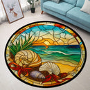 Seashells and Starfish Beach Stained Glass Round Rug