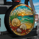 Seashells And Starfish Beach Stained Glass Jeep Car Spare Tire Cover