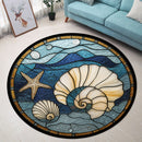 Seashells and Starfish Ocean Stained Glass Round Rug