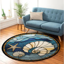 Seashells and Starfish Ocean Stained Glass Round Rug