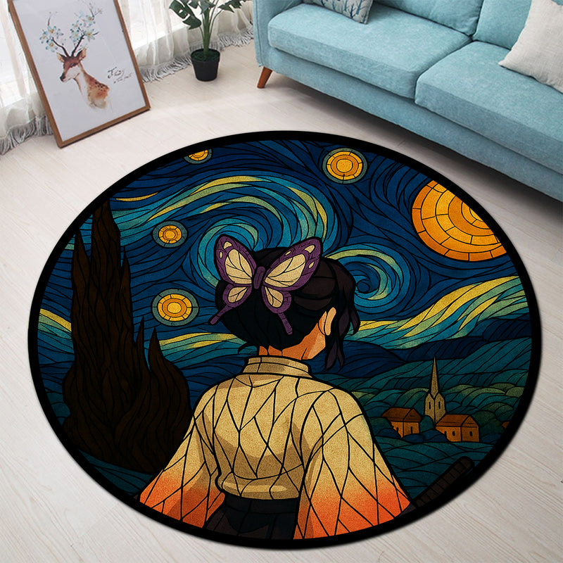Demon Slayer Custom Rug Shinobu Kocho Demon Slayer Starry Night Round Rug