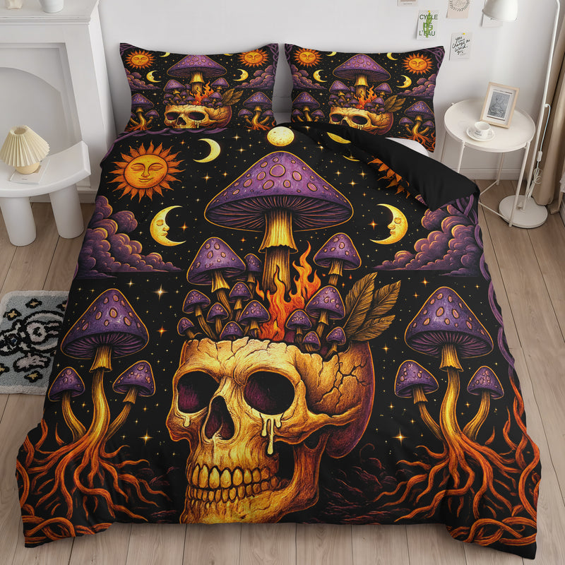 Psychedelic Mushroom Skull Bedding Set