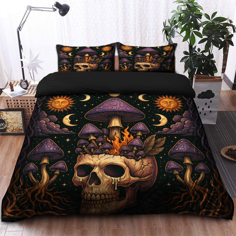 Psychedelic Mushroom Skull Bedding Set