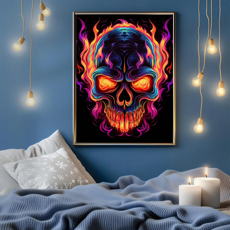 Skull Fire - Living Room - Canvas Wall Art - Print - Wall Decor