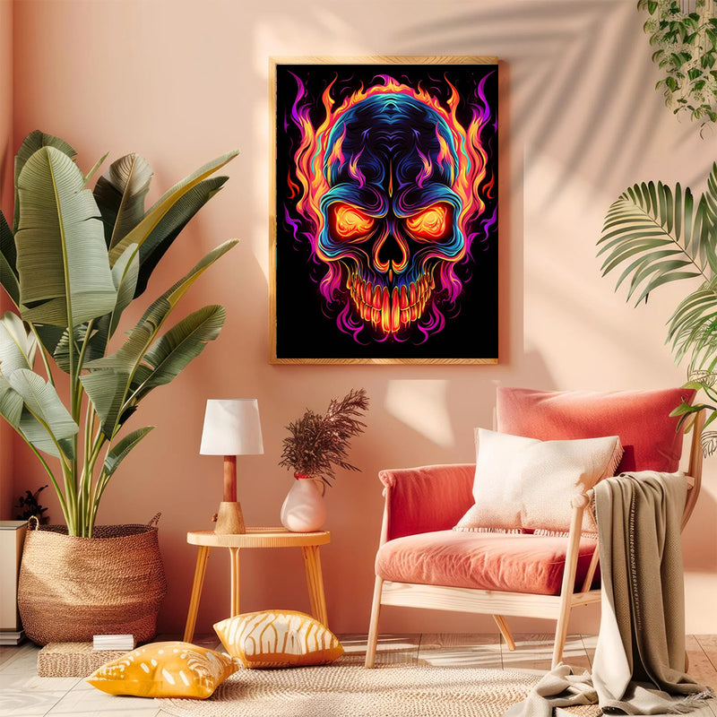 Skull Fire - Living Room - Canvas Wall Art - Print - Wall Decor