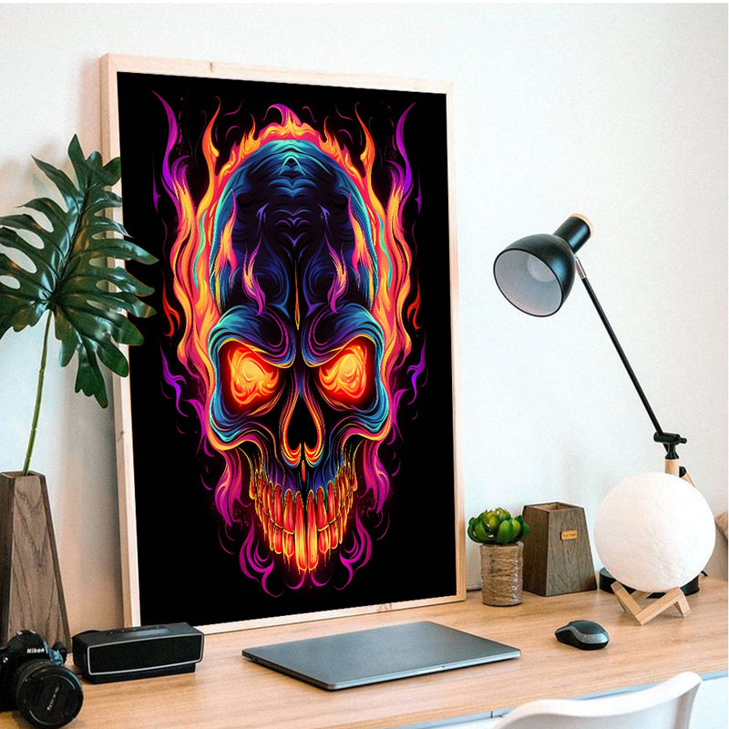 Skull Fire - Living Room - Canvas Wall Art - Print - Wall Decor