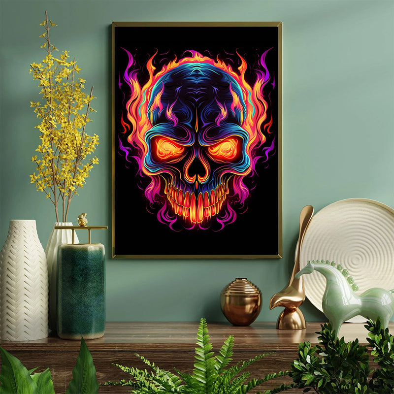 Skull Fire - Living Room - Canvas Wall Art - Print - Wall Decor