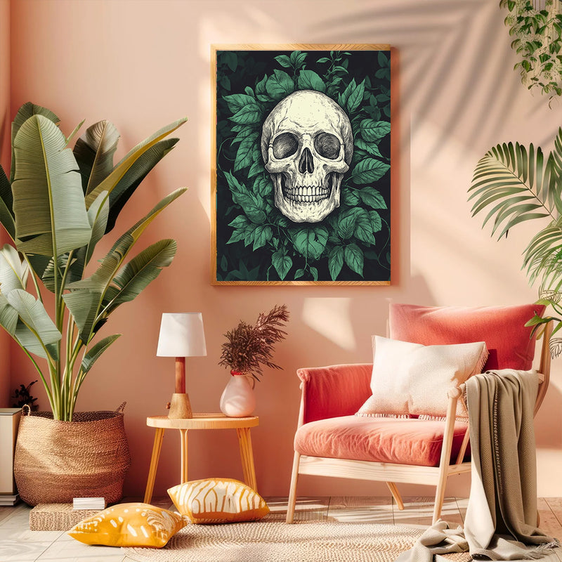 Skull Encircled by Gothic Greenery - Living Room - Canvas Wall Art - Print - Wall Decor