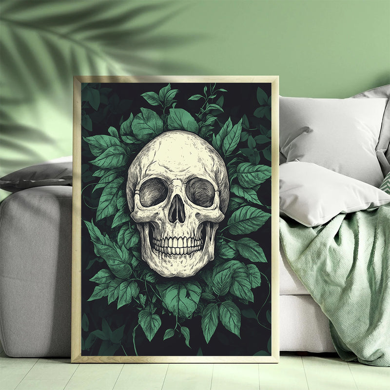 Skull Encircled by Gothic Greenery - Living Room - Canvas Wall Art - Print - Wall Decor