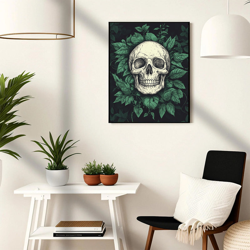 Skull Encircled by Gothic Greenery - Living Room - Canvas Wall Art - Print - Wall Decor