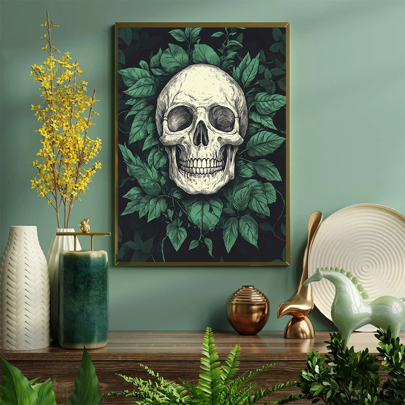 Skull Encircled by Gothic Greenery - Living Room - Canvas Wall Art - Print - Wall Decor