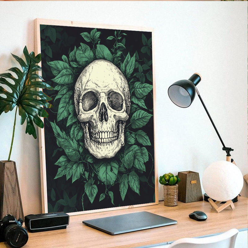 Skull Encircled by Gothic Greenery - Living Room - Canvas Wall Art - Print - Wall Decor