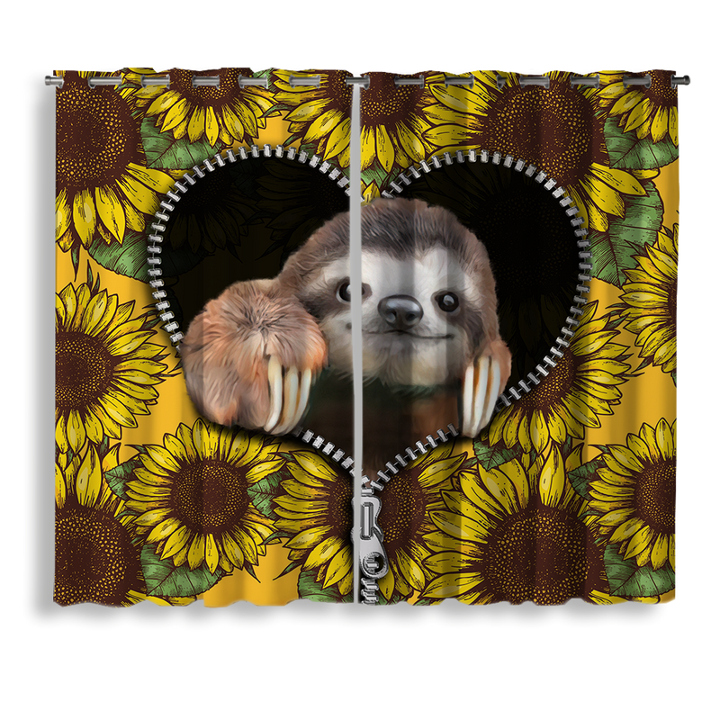Sloth Cute Sunflower Zipper Window Curtain