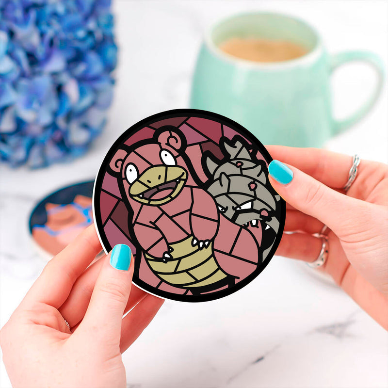 Slowbro Pokemon Stained Glass Decor Coaster - Gift Idea