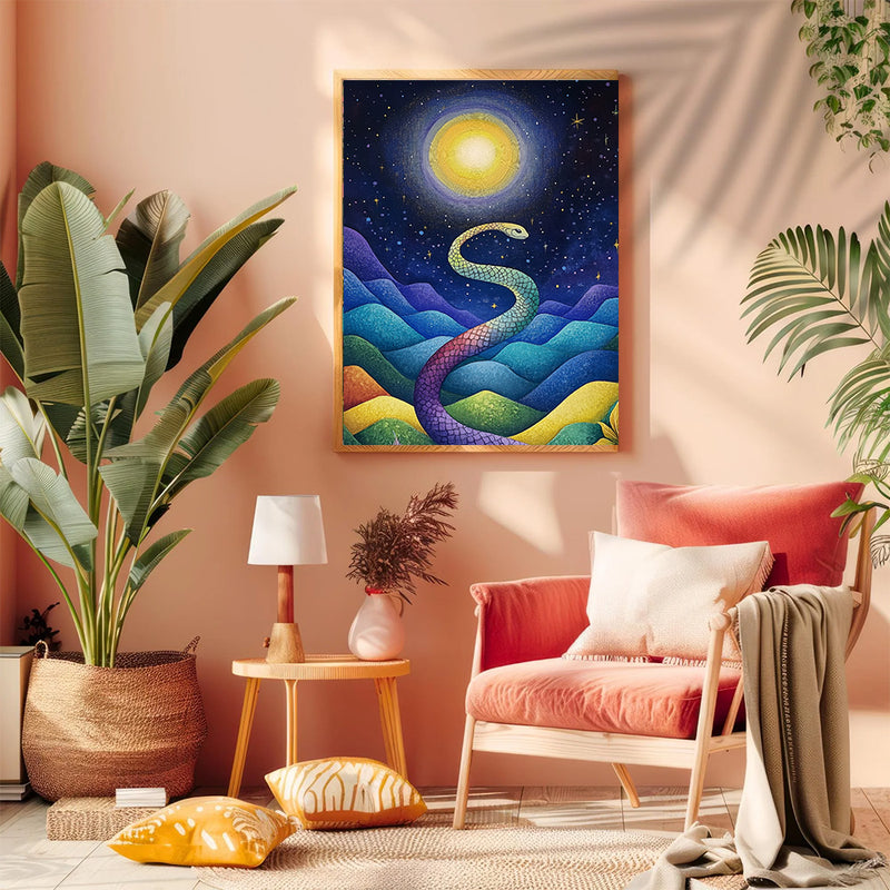 The Serpent Under the Celestial Glow - Living Room - Canvas Wall Art - Print - Wall Decor