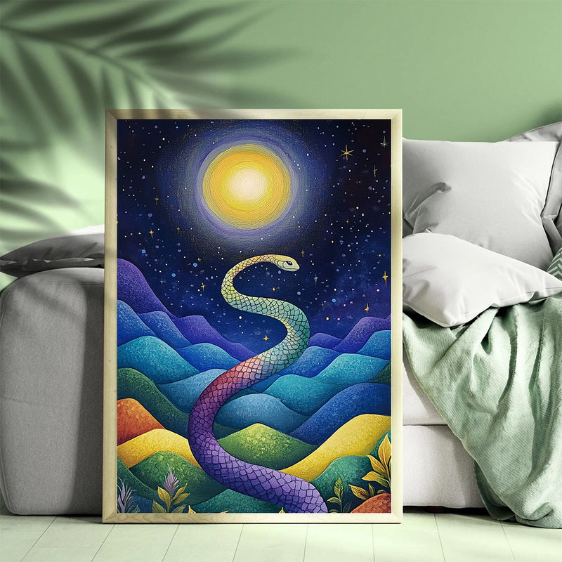 The Serpent Under the Celestial Glow - Living Room - Canvas Wall Art - Print - Wall Decor