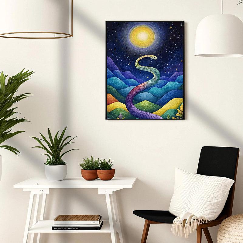 The Serpent Under the Celestial Glow - Living Room - Canvas Wall Art - Print - Wall Decor