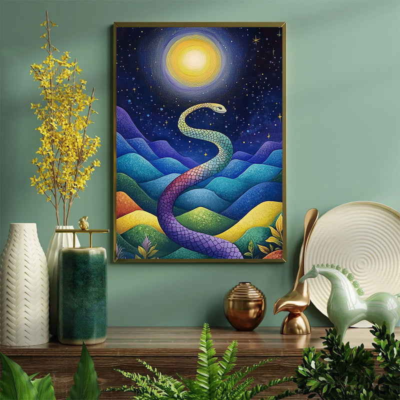 The Serpent Under the Celestial Glow - Living Room - Canvas Wall Art - Print - Wall Decor