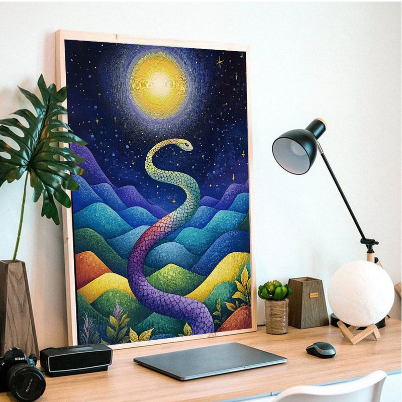 The Serpent Under the Celestial Glow - Living Room - Canvas Wall Art - Print - Wall Decor