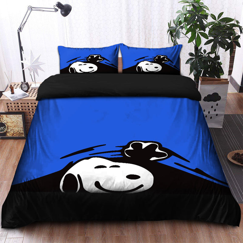 Snoopy Peek Under The Blanket Blue Bedding Set