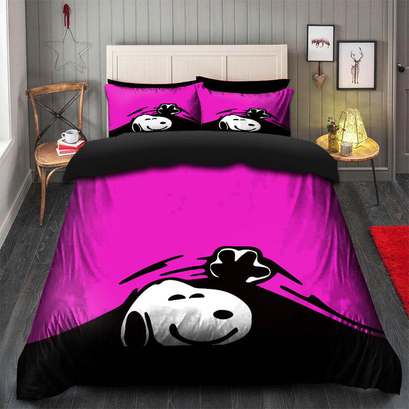 Snoopy Peek Under The Blanket Pink Bedding Set