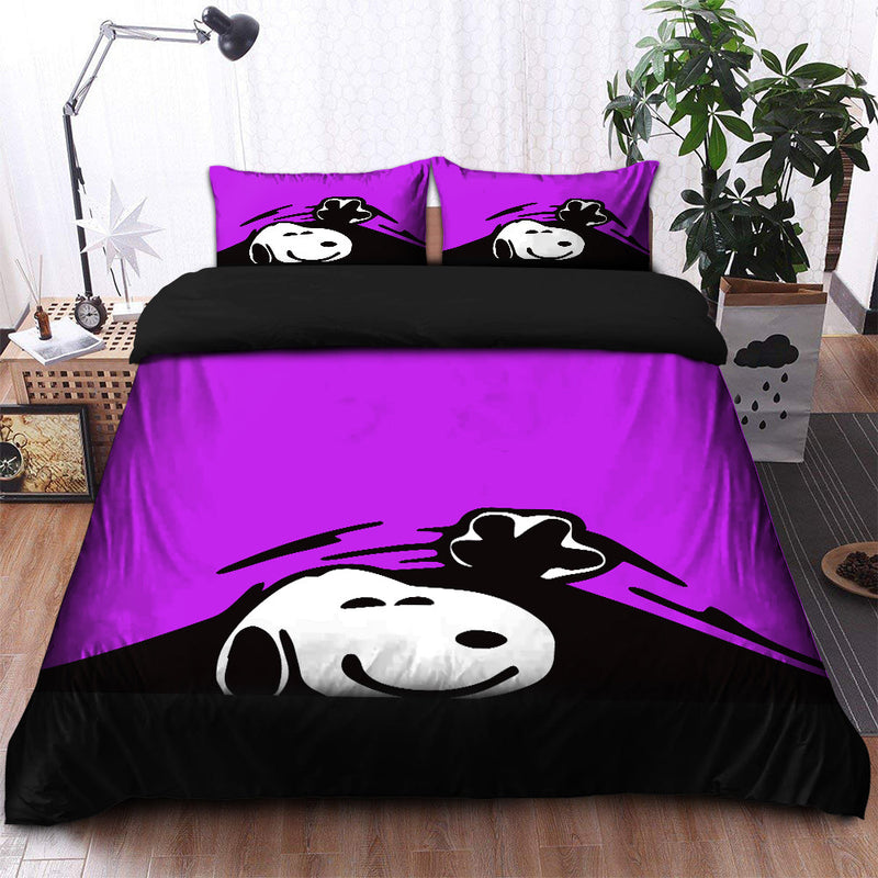 Snoopy Peek Under The Blanket Purple Bedding Set