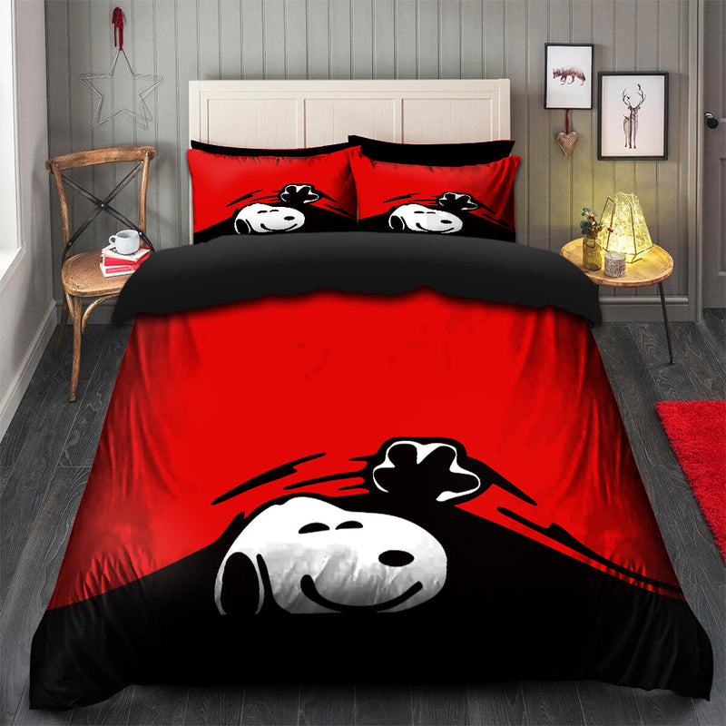 Snoopy Peek Under The Blanket Red Bedding Set