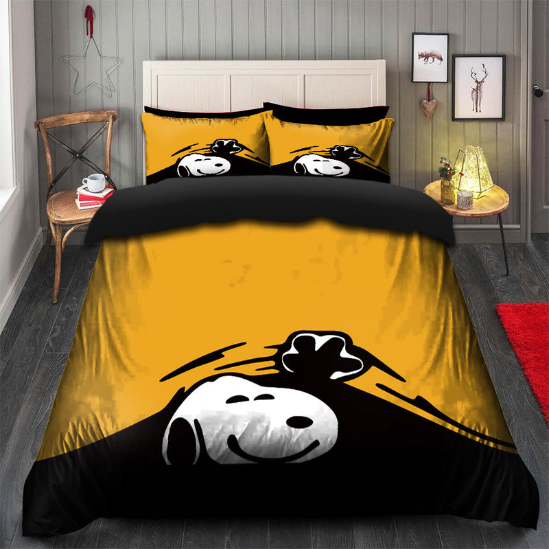 Snoopy Peek Under The Blanket Yellow Bedding Set