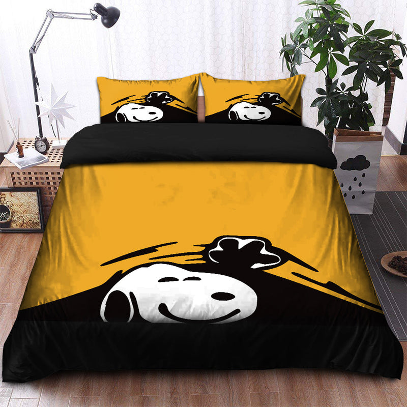 Snoopy Peek Under The Blanket Yellow Bedding Set