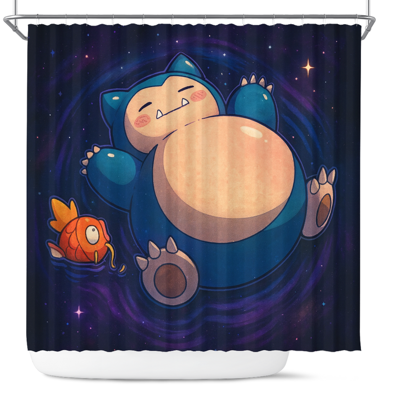 Snorlax And Magikarp Pokemon Dreamy Shower Curtain