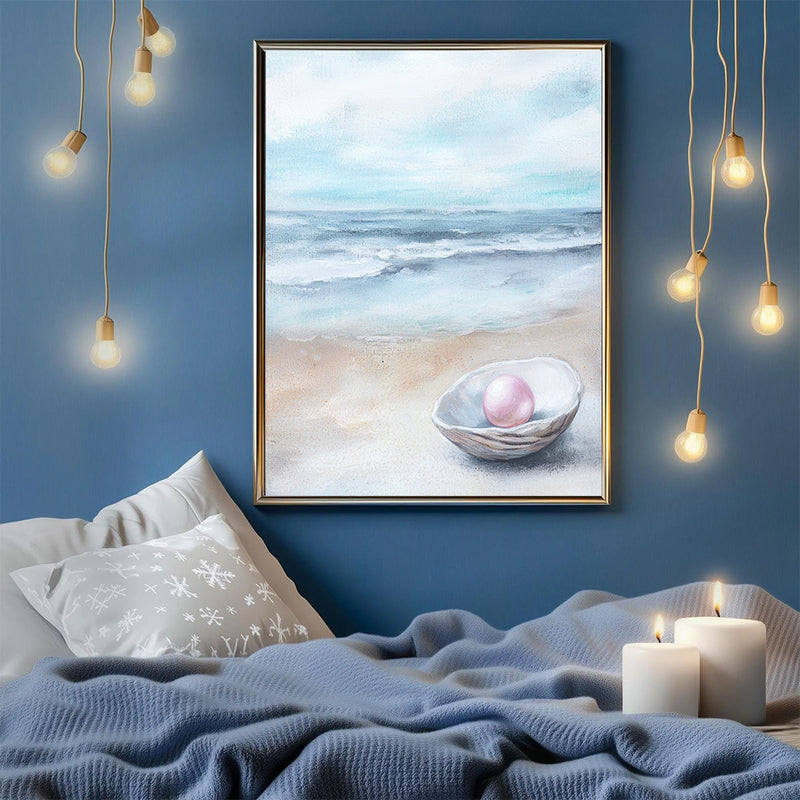 Pink Pearl In A Shell By The Sea - Living Room - Canvas Wall Art - Print - Wall Decor