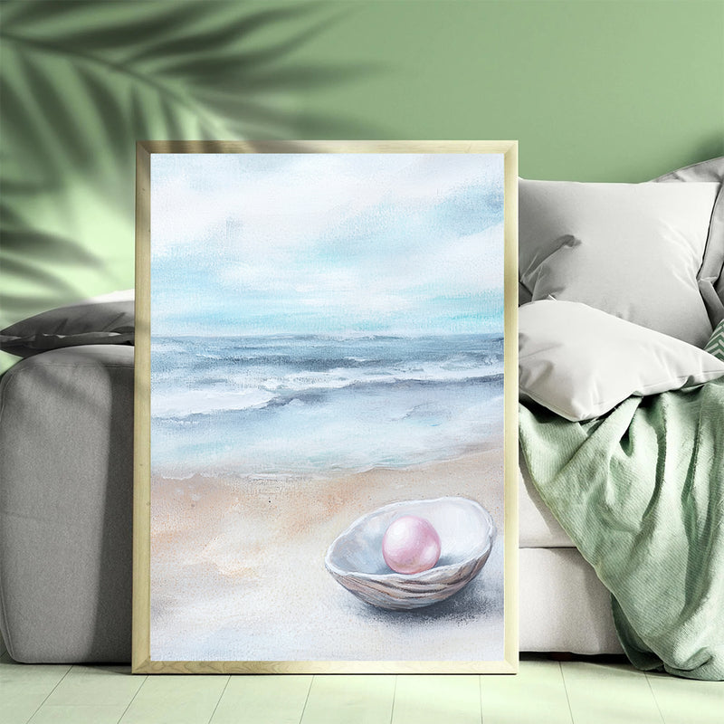 Pink Pearl In A Shell By The Sea - Living Room - Canvas Wall Art - Print - Wall Decor