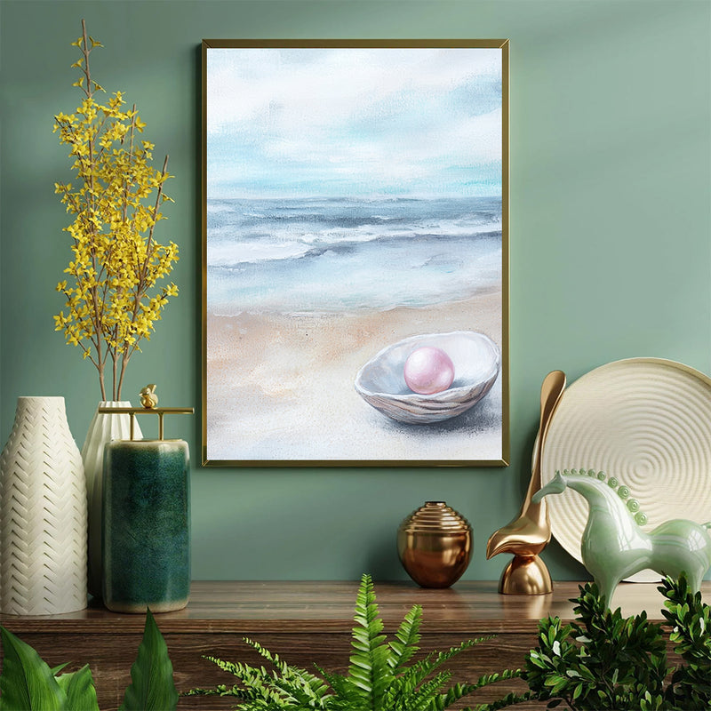 Pink Pearl In A Shell By The Sea - Living Room - Canvas Wall Art - Print - Wall Decor