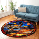 Spaceship Stained Glass Round Rug